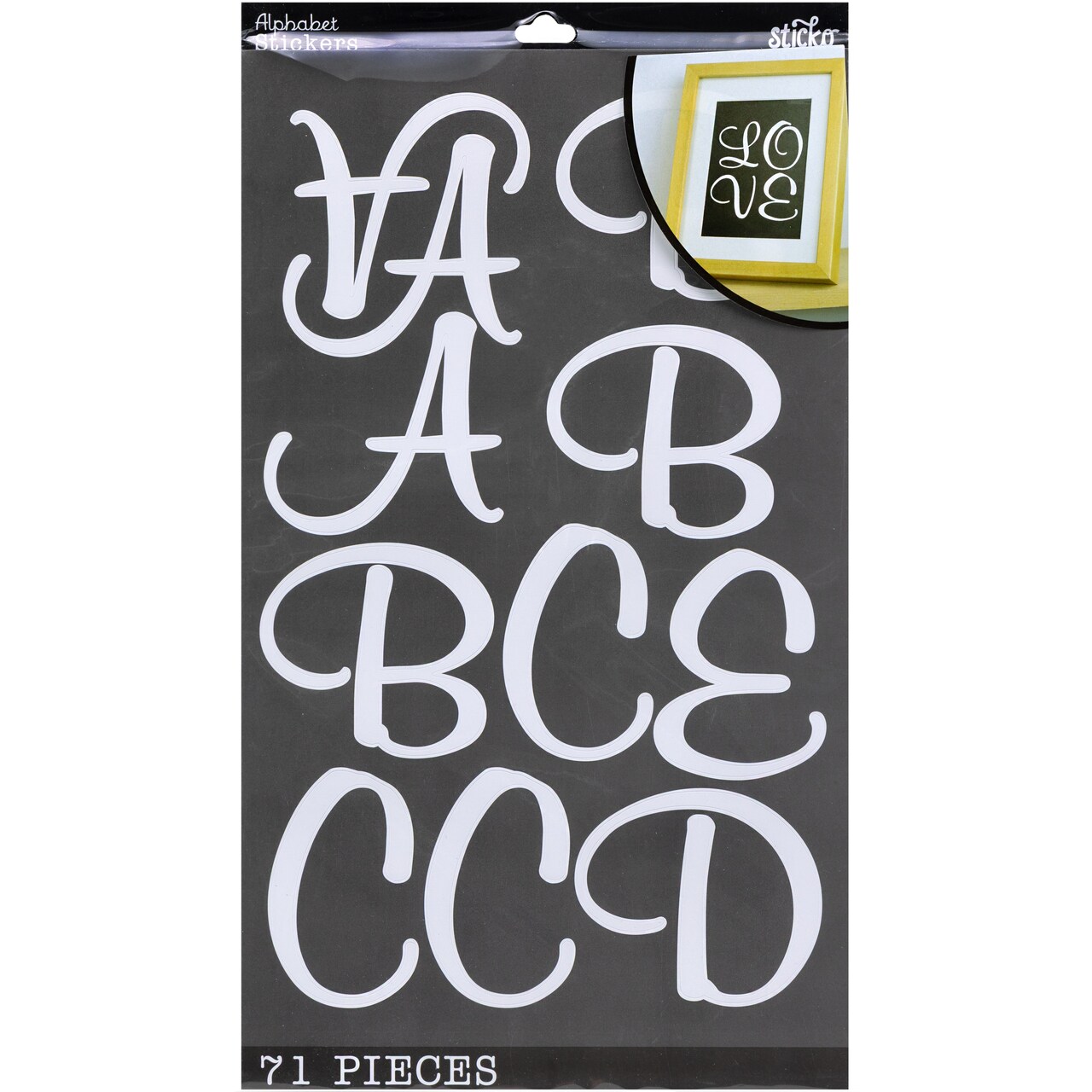 Sticko Alphabet Stickers - Script Poster, White, 71pcs